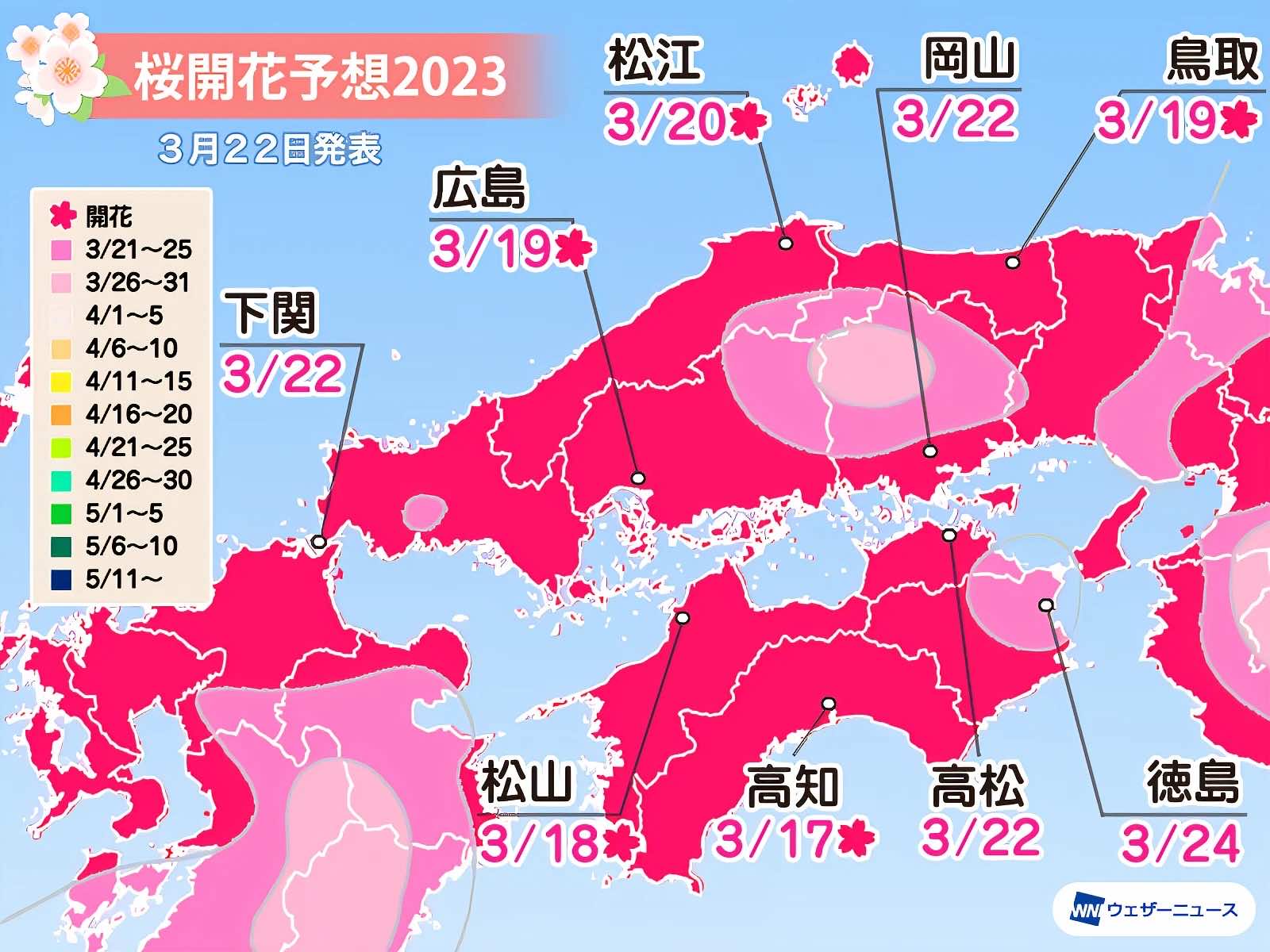 日本櫻花預測2023最新櫻花開花前線 3月24日 2